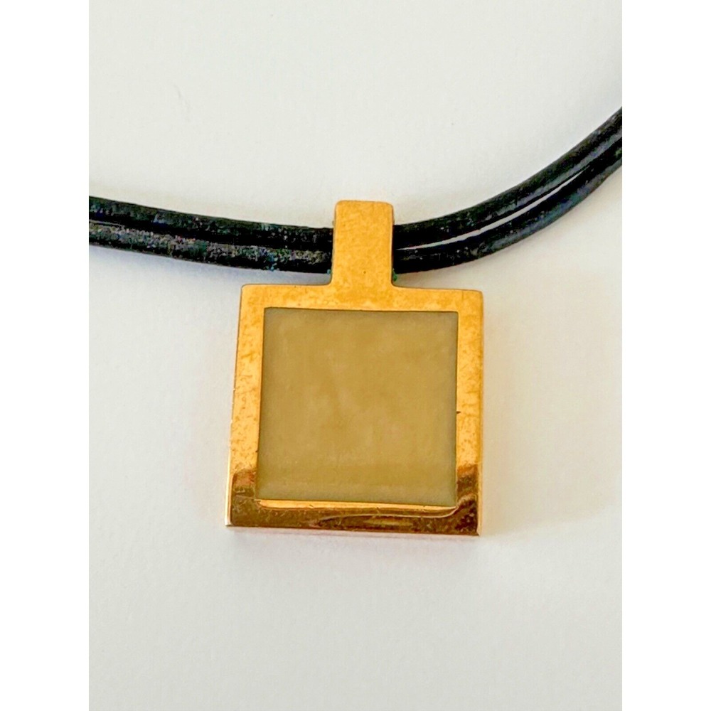 Misaki Mother of Pearl Necklace Leather Cord Square Gold Pendant 15"-17"